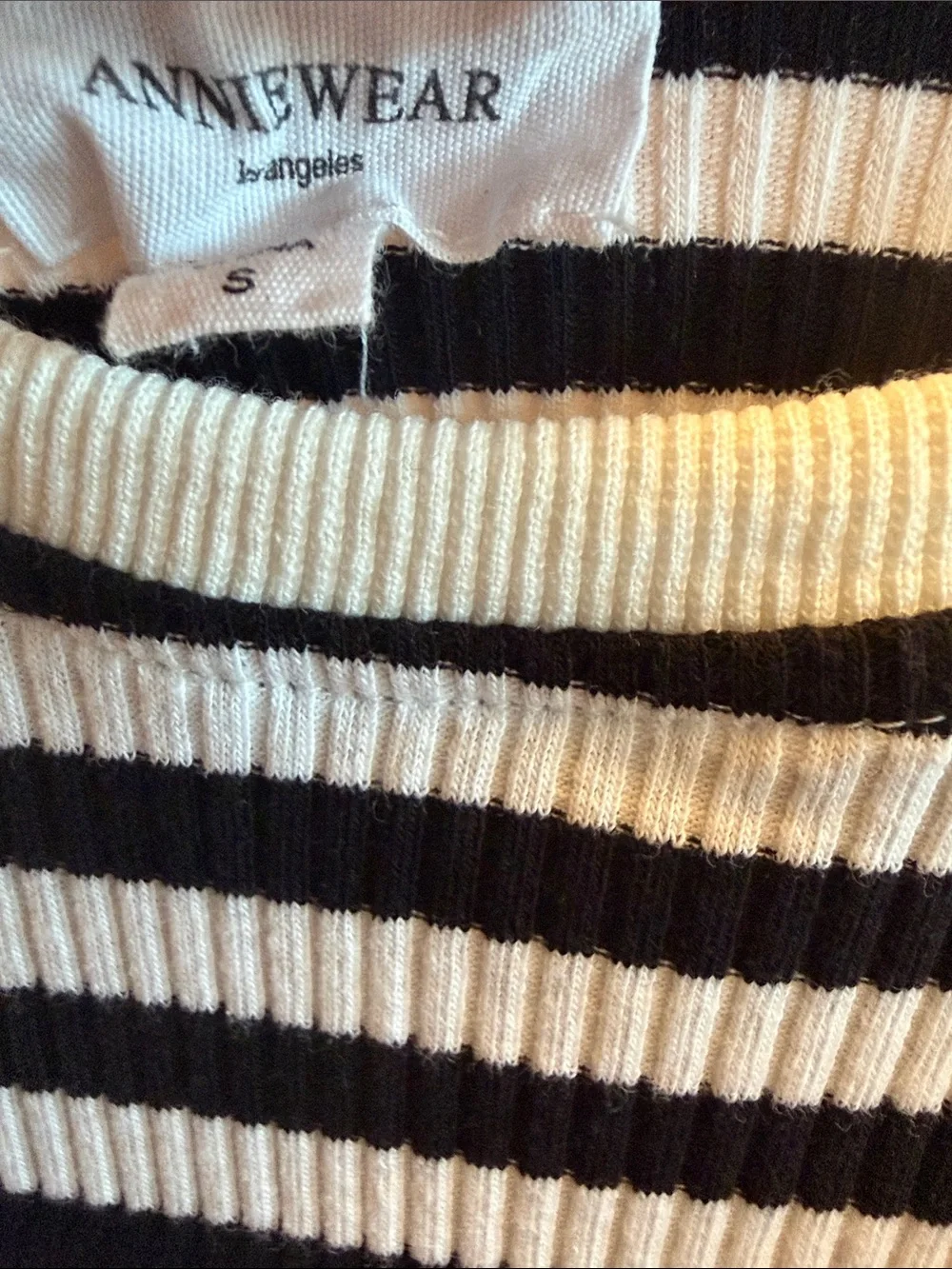 Striped Ruffle Sleeve Knit Top - Black & White - Picture 2 of 6